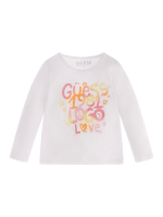 Футболка с длинным рукавом GUESS Белый/Термопринт: разноцветные надписи, цифры (Девочка)