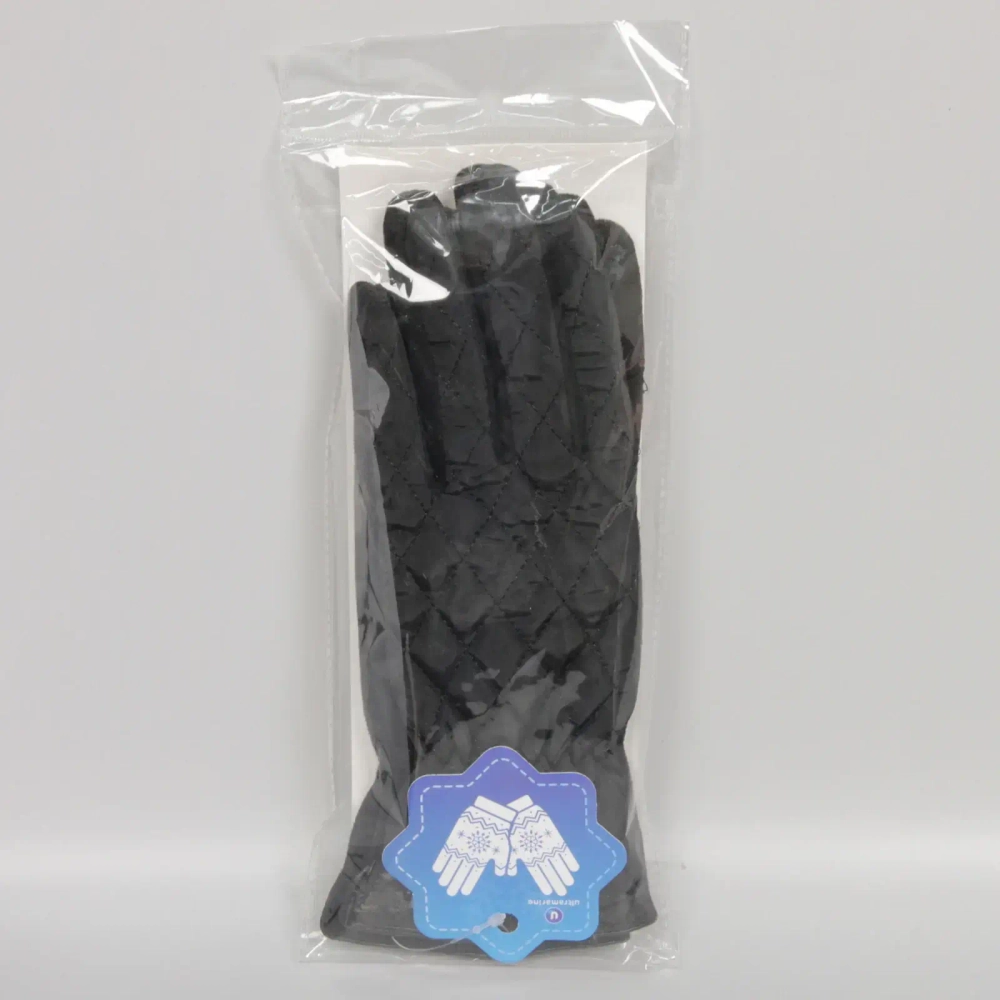 Перчатки женские с утеплителем стеганные «Merola», цвет черный, размер 23*8,5см, (пакет с подвесом)