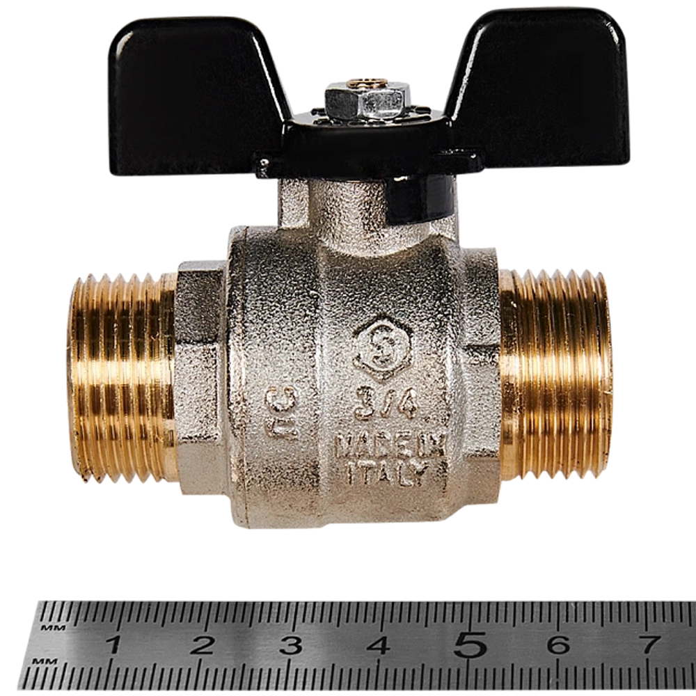 Кран шаровой полнопроходной STOUT - 3/4" (НР/НР, PN40, Tmax 150°C, ручка-бабочка черная)
