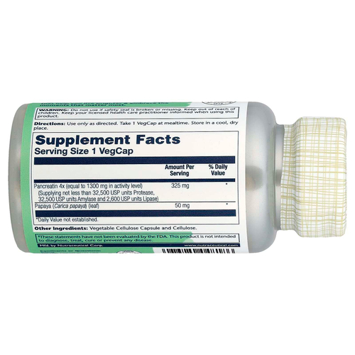 Solaray, панкреатин 1300, 90 растительных капсул