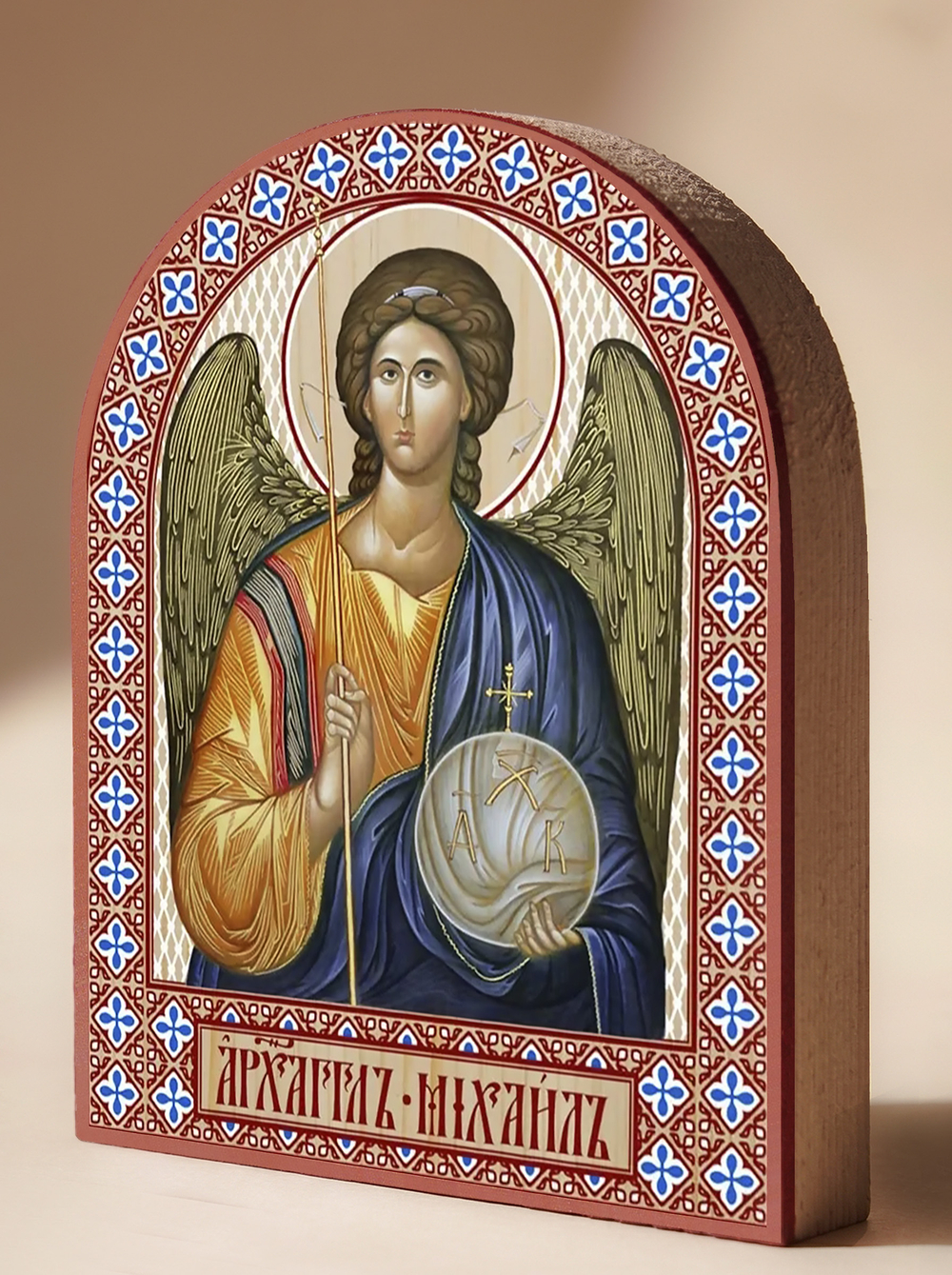 Икона аркой Архангел Михаил (поясной) на дереве: 95 х 120 (Синопсисъ)