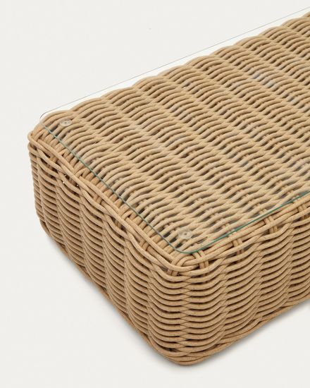 Portlligat Уличный столик из искусственного ротанга с натуральной отделкой 110x60