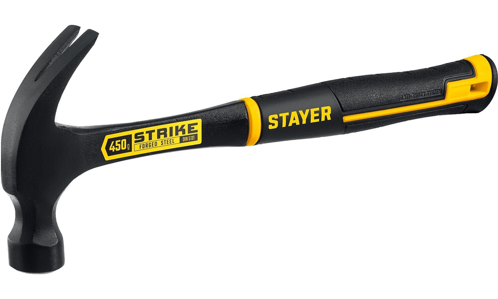STAYER Strike, 450 г, цельнометаллический столярный молоток-гвоздодёр, Professional (2025-450)