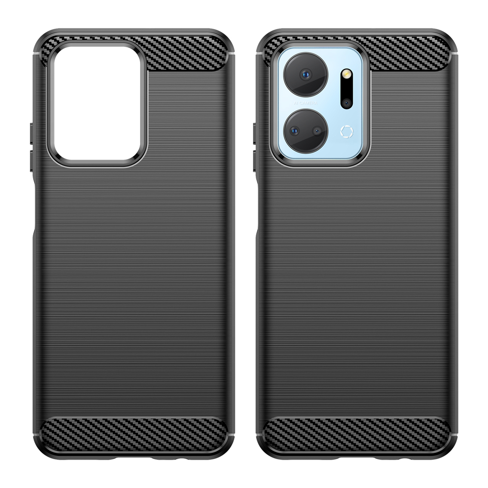 Мягкий защитный чехол на смартфон Honor X7A, серия Carbon (дизайн в стиле карбон) от Caseport