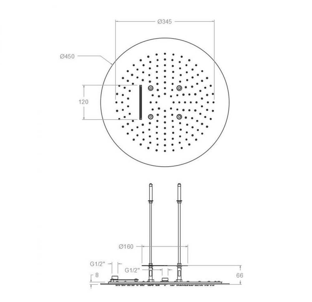 Душ тропический + водопад встраиваемый потолочный круглый HYDROTHERAPY RE2450NM черный