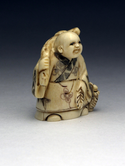 Нэцкэ Молодой монах с кузовком и корзиной