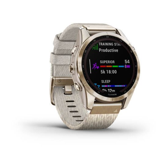 Часы Garmin Fenix 7S, Sapphire Solar, кремовое золото, кремовый нейлон 010-02539-39