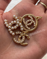 Подвеска Шан. Золото Лого 16х18 мм жемчуг/стеганая