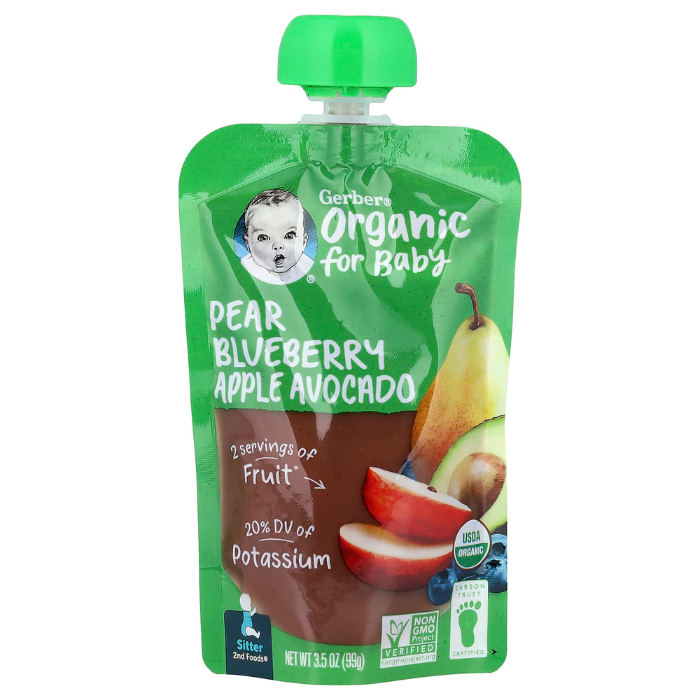 Gerber, Smart Flow, Organic, «Персик, черника, яблоко и авокадо», 99 г (3,5 унции)