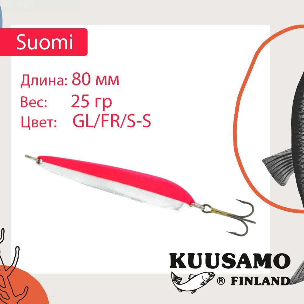 Блесна колебалка Kuusamo Suomi 80/25 GL/GR/FYe/R-C UV