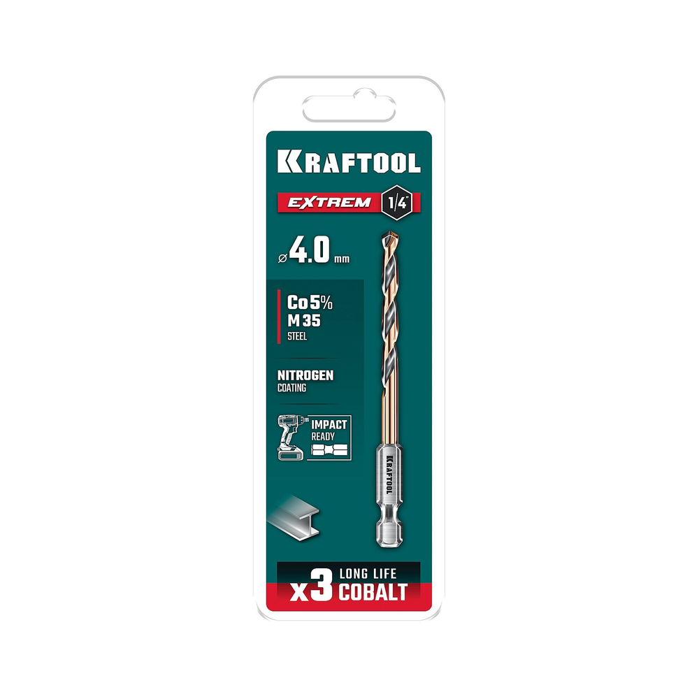KRAFTOOL НЕХ-1/4″, d 4.0 х 83 мм, сверло по металлу для винтовёртов и шуруповертов IMPACT READY (29652-4)