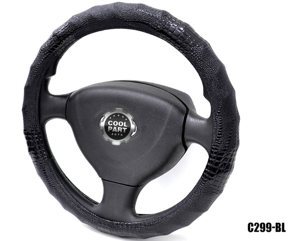 Оплетка на руль круглая Coolpart MAXIMAL (37*38) экокожа-крокодил черный C299-BL