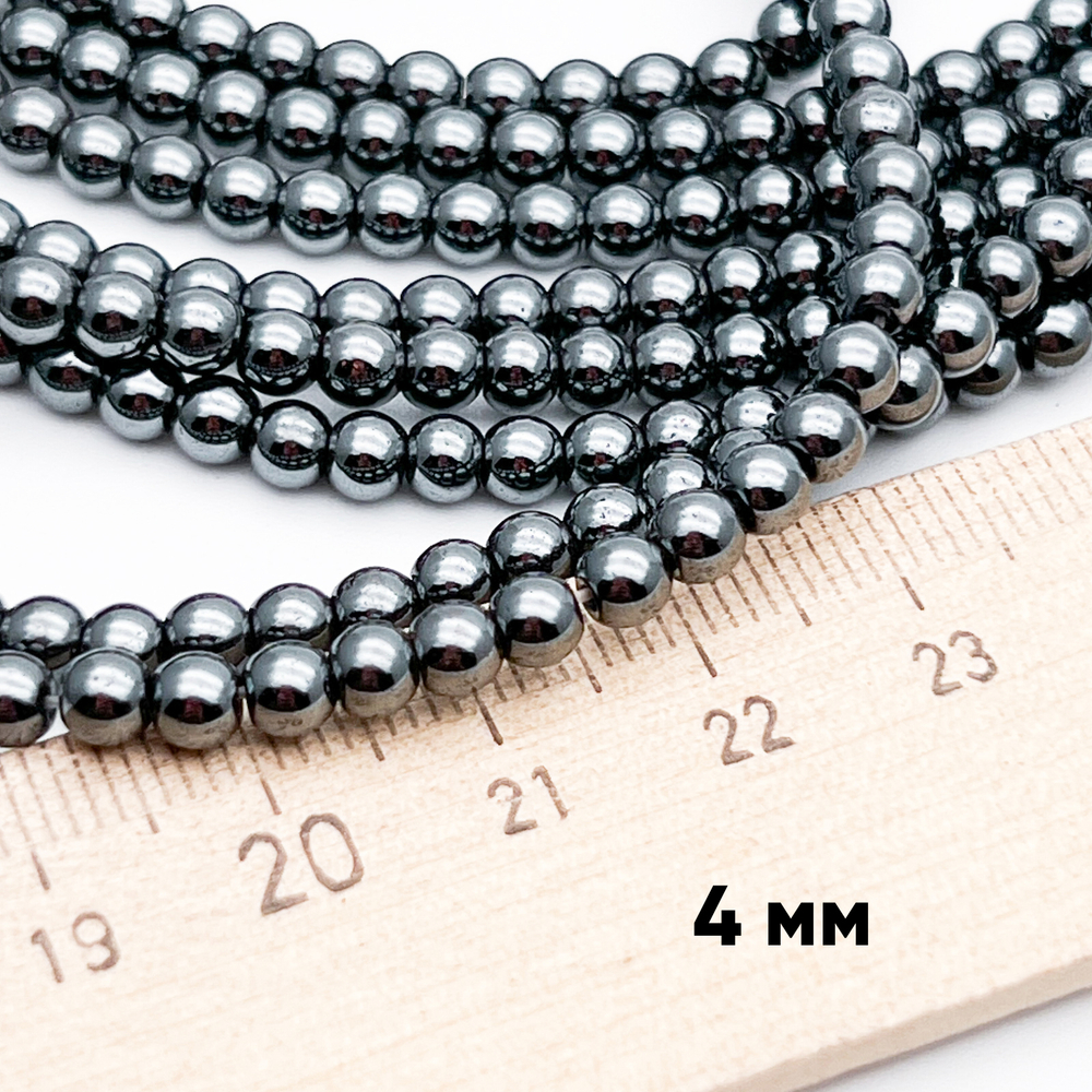 Гематит Шар бусины (имитация), цвет черный, размер около 4 мм, цена за отрезок 19 см (1/2 нити)
