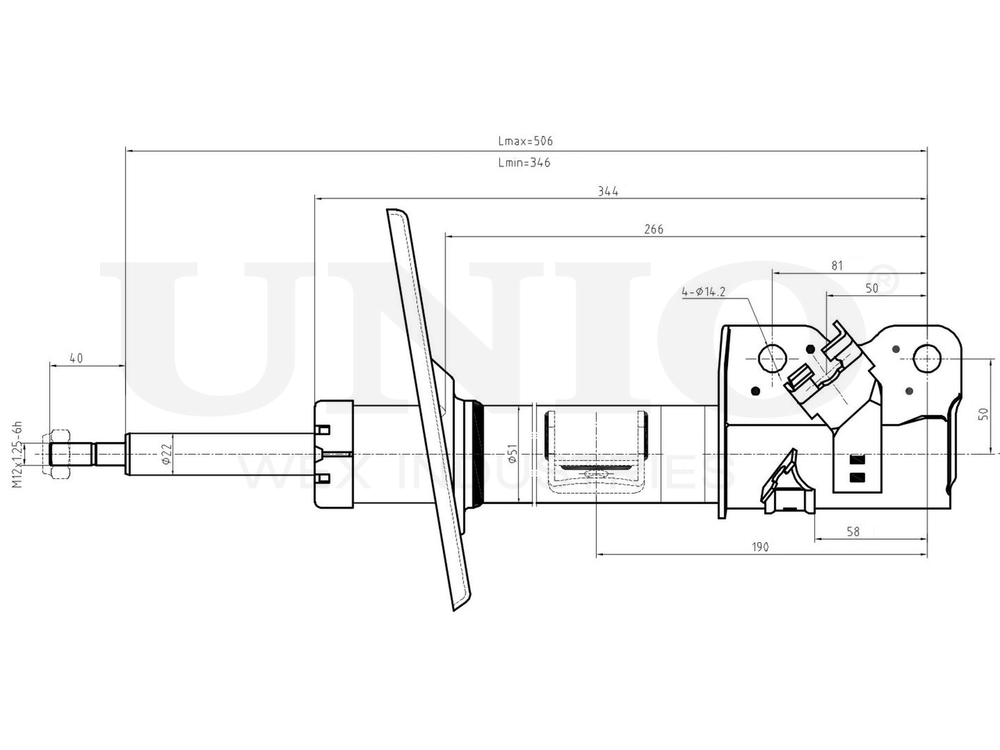 Амортизатор газовый передней подвески левый UNIO SAB-10222