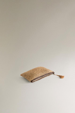 ZARA HOME ПЛЕТЕНАЯ БУМАЖНАЯ СУМКА-КЛАТЧ С ДЕКОРАТИВНОЙ ОТДЕЛКОЙ, НАТУРАЛЬНЫЙ
