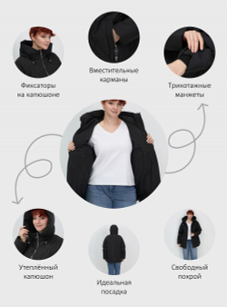 Куртка женская демисезонная с капюшоном черного цвета 1140Ch