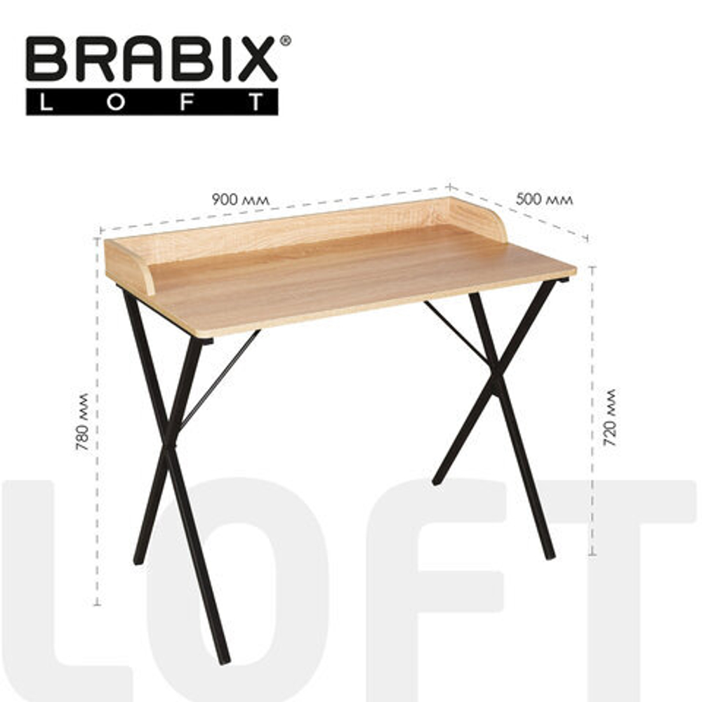 Стол на металлокаркасе BRABIX "LOFT CD-008", 900х500х780, цвет дуб натуральный, 641865