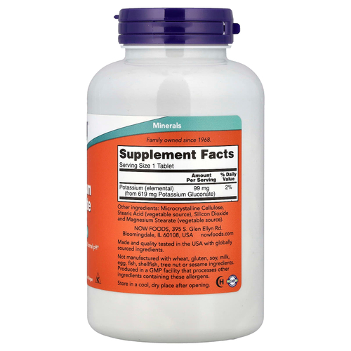 NOW Foods, глюконат калия, 99 мг, 250 таблеток