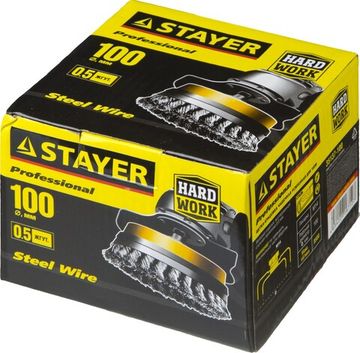 STAYER 100 мм, жгутированная стальная проволока 0.5 мм, чашечная щетка-крацовка для УШМ, Professional (35137-100)