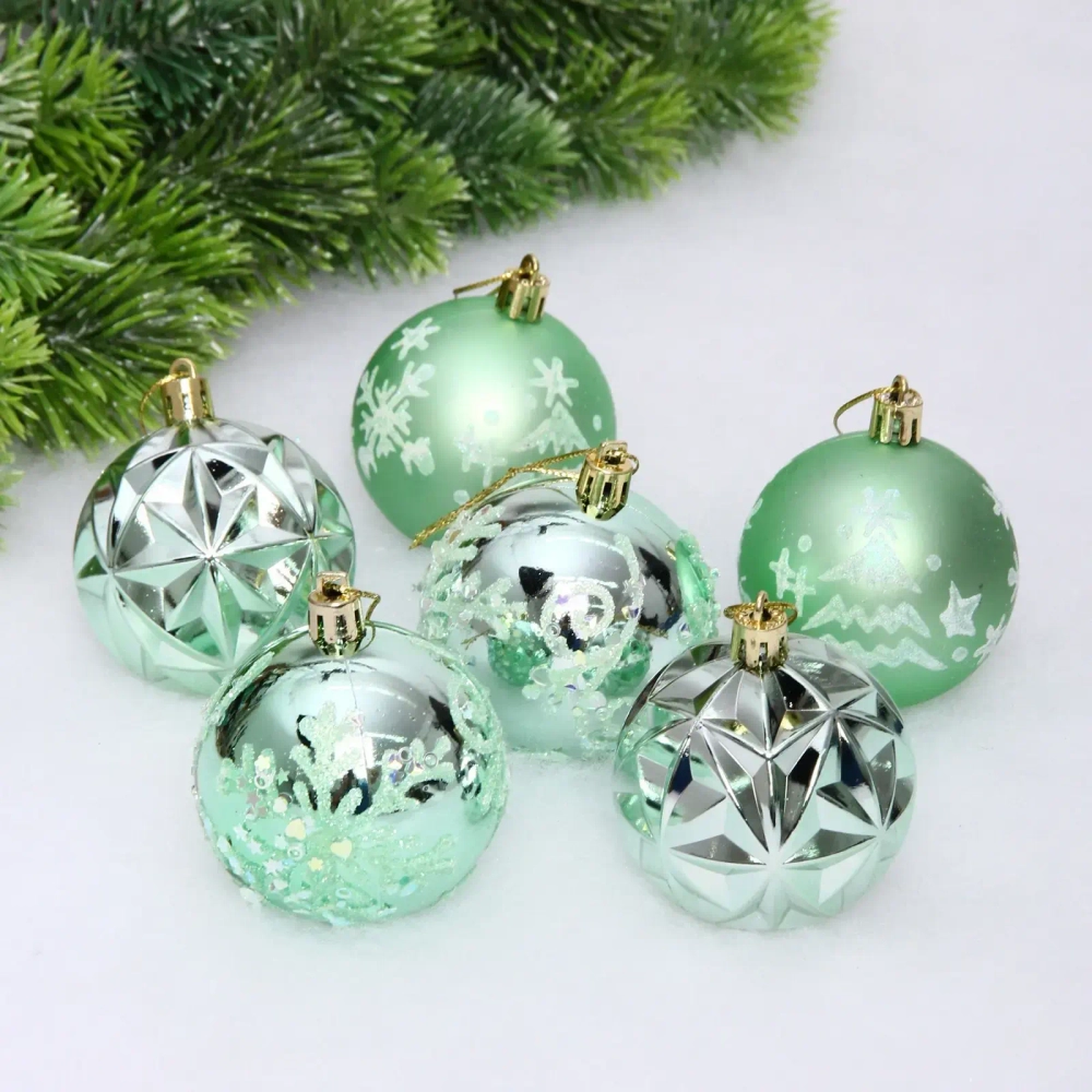 Набор шаров «Вивальди» 6 см (в наборе 6 шт), Нежно-зеленый