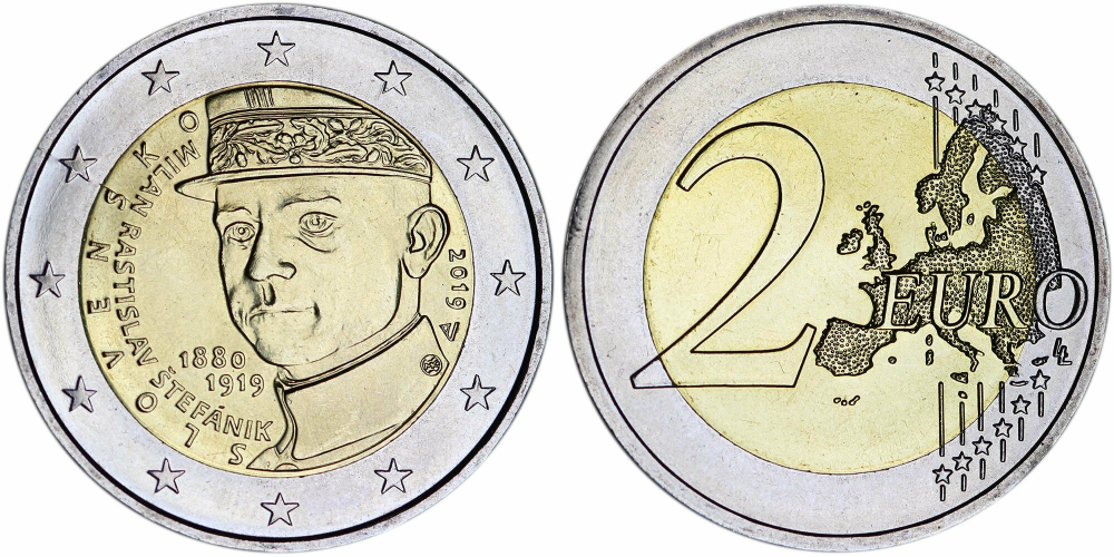 Словакия 2 евро, 2019 100 лет со дня смерти Милана Растислава Штефаника aUNC