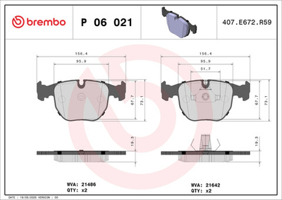 BREMBO - P06021-BRB - Brake Pad Set, disc brake