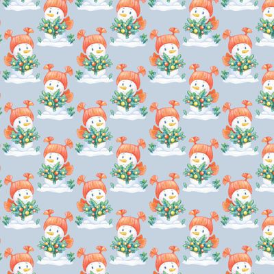 Снеговик с елкой. Арктический серый фон. Новый год и Рождество