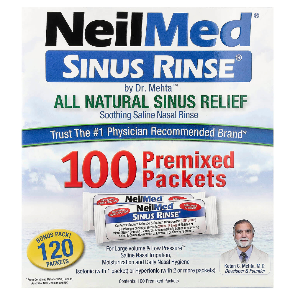 NeilMed, Sinus Rinse, натуральное средство для промывания носа, 100 пакетиков