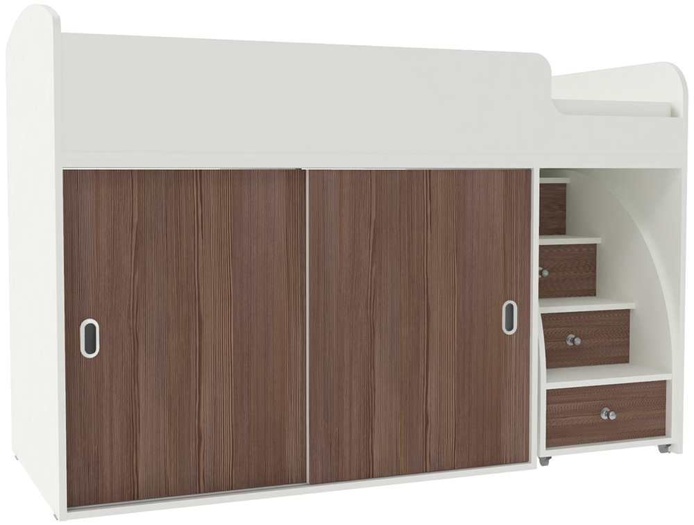 Кровать-чердак КарИВи Малыш Купе Белый  Бодего Темный