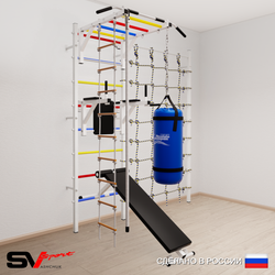 Шведская стенка Sv Sport 55510 (Турник рукоход/Брусья/Скамья/Канат/Лестница/Цепь/Мешок 15кг/Канатный лаз)