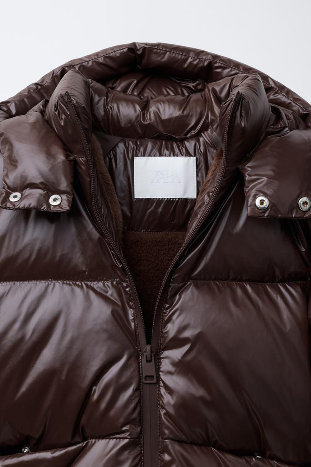 ZARA ПУХОВИК ИЗ ПЕРА И ПУХА WATER REPELLENT И WIND RESISTANT, ТЕМНО-КОРИЧНЕВЫЙ