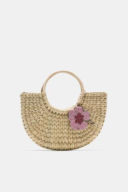 PULL&BEAR Сумка-корзинка из рафии с декором, бежевый