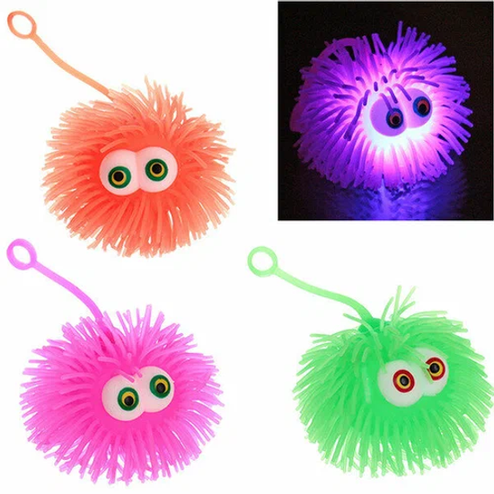 Антистресс глазастик - волосатик круглый со светом на резинке
