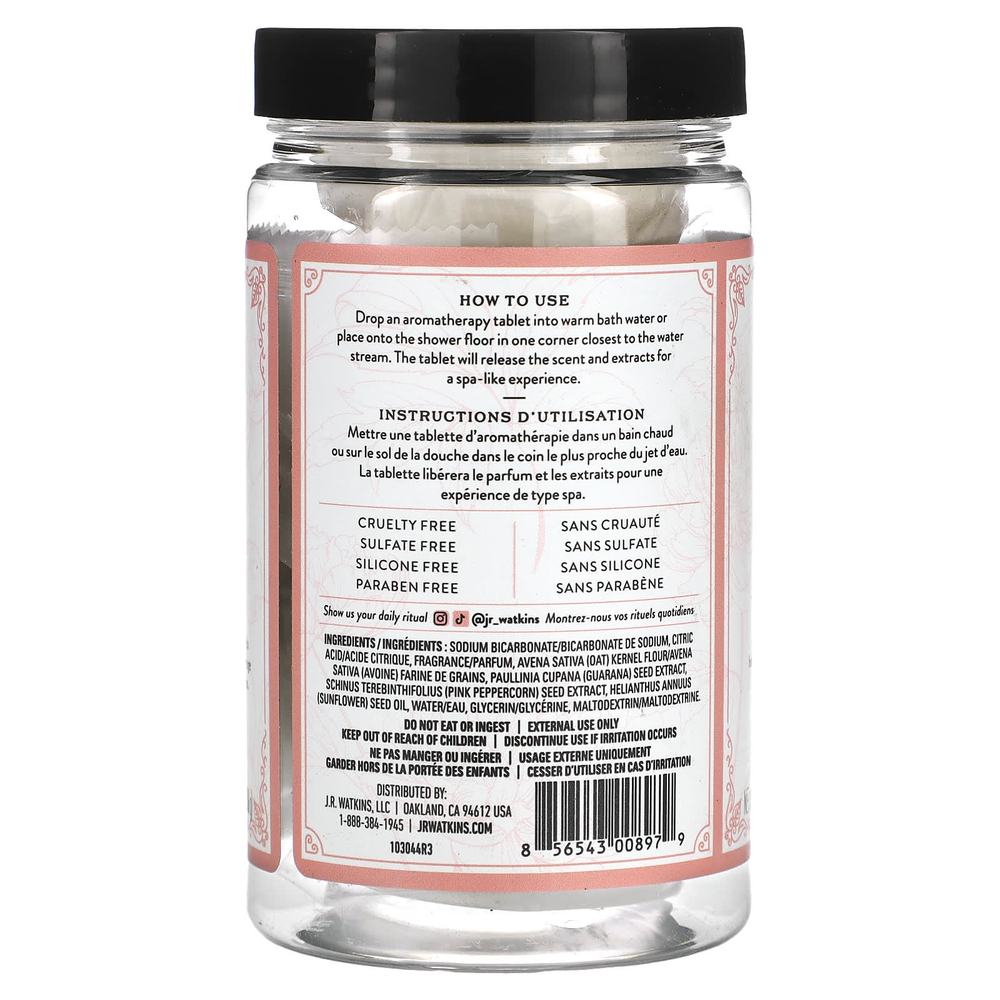 J R Watkins, Love, ароматерапевтические таблетки для ванны и душа, пион и пачули, 6 таблеток, 22 г (0,8 унции)
