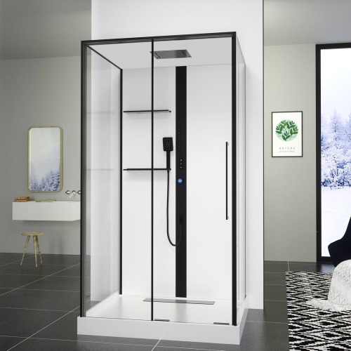 Душевая кабина Black&White Galaxy 110х80 см G8037 черный профиль, стекло прозрачное