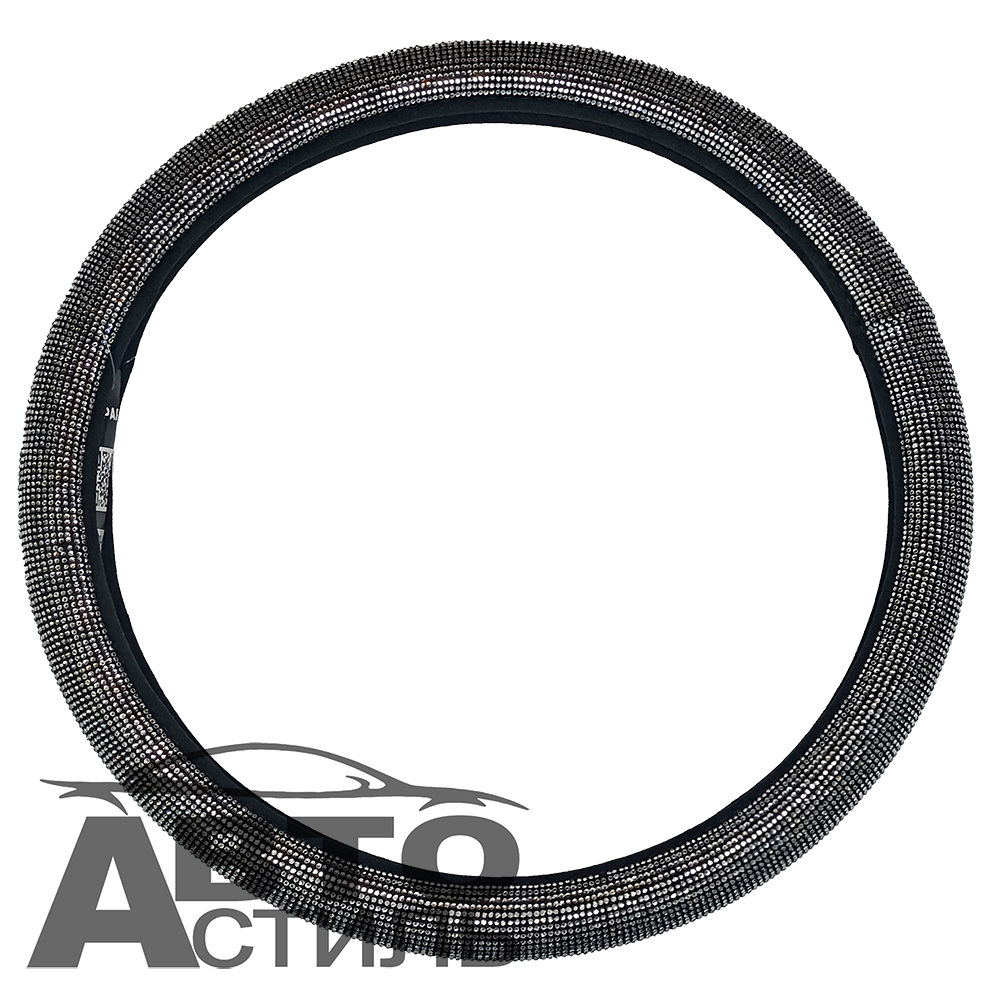 Оплетка на руль круглая Coolpart DIAMOND  (37*38) к/з черный/белый СТРАЗЫ A280-WT белый