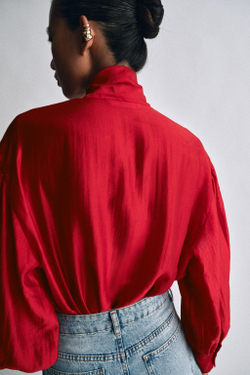 ZARA АТЛАСНАЯ РУБАШКА С ПЛАТКОМ — ZW COLLECTION, КРАСНЫЙ