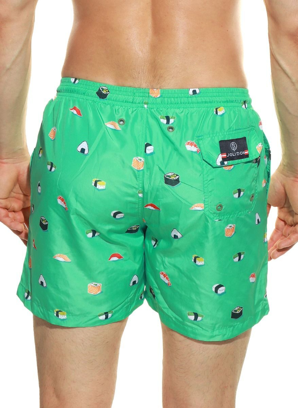 Мужские пляжные шорты с принтом в виде суши (Размер: XXL) (Цвет: салатовый)