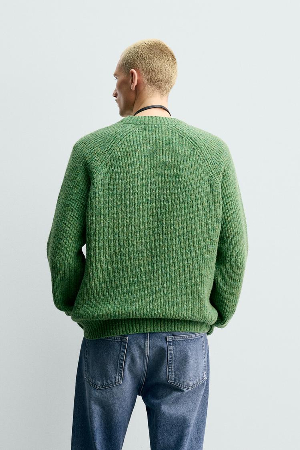 ZARA СВИТЕР ИЗ ЖЕМЧУЖНОЙ ВЯЗКИ, ЗЕЛЕНЫЙ