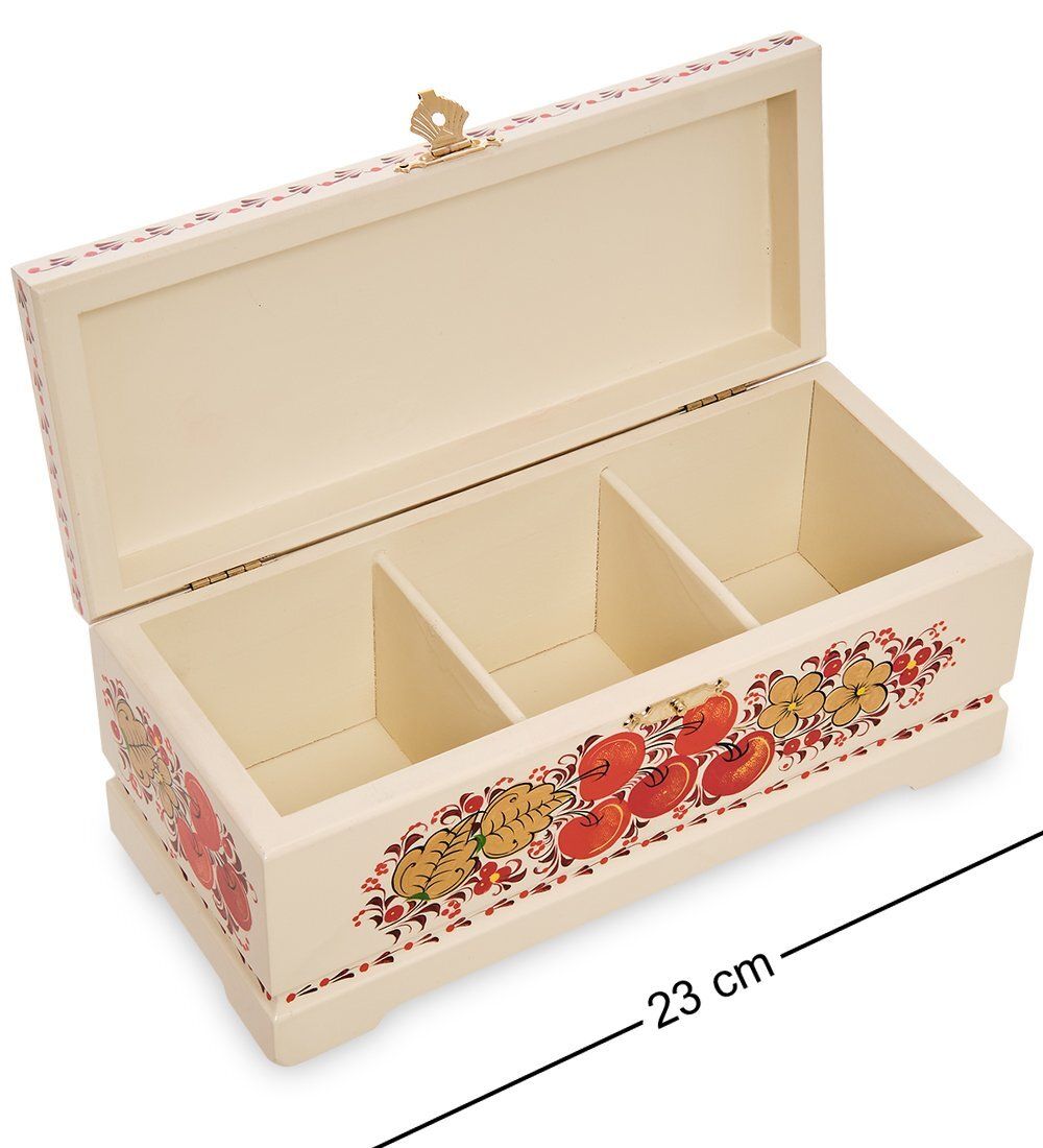 Народные промыслы KH-14/2 Шкатулка для чая на 3 ячейки деревянная 230х100 с хохломской росписью