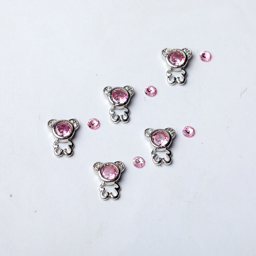 Blesk, Украшение для ногтей "Мишки" №07 (металл) разм 7*9 мм, 5 шт + стразы стеклянные SS10, 5 шт