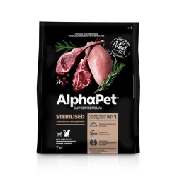Alphapet superpremium полнорационный сухой корм для взрослых стерилизованных кошек с ягненком и индейкой - 7 кг