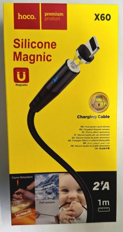 372_ Кабель USB - Lightning HOCO X60, 2A (черный) 1м (силиконовый, магнитный) ш/к 6931474744951