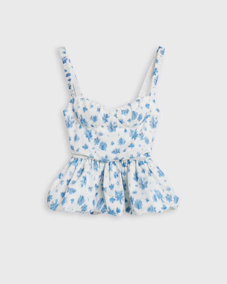 Топ цветы молочный/голубой