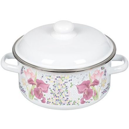 Кастрюля сталь, эмал, 4 л, с крыш, СтальЭмаль, Мозаика белоснежная, 1RB221M, индукц