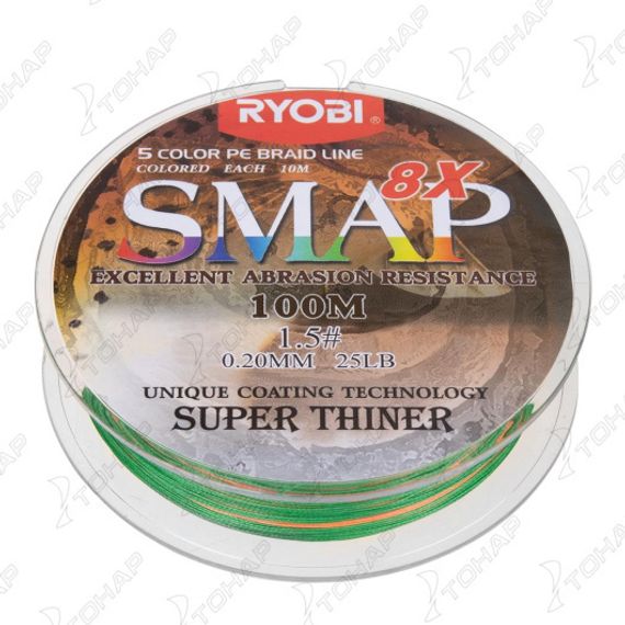 Шнур SMAP PE8X-100M 1.5# Multi Colour 0,205мм Ryobi
