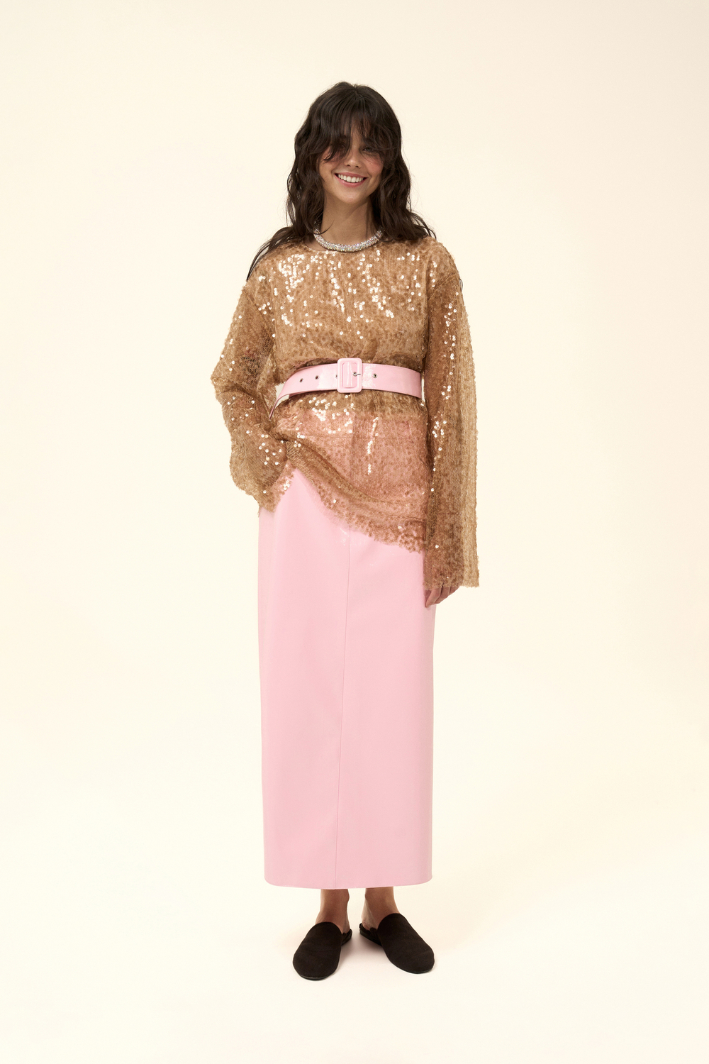 Юбка миди (Лаковый кусочек), розовая