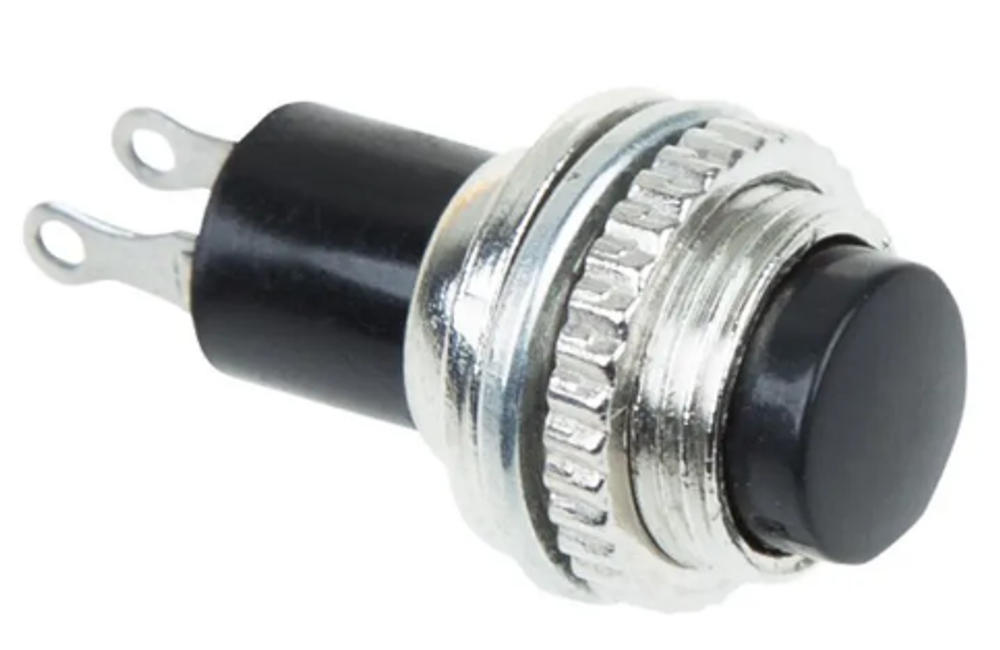 Клавиша-кнопка Круглая БЕЗ фиксации МЕТАЛЛ 220V 2А (2с) ON-OFF Ø10.2 черная Mini REXANT 363330