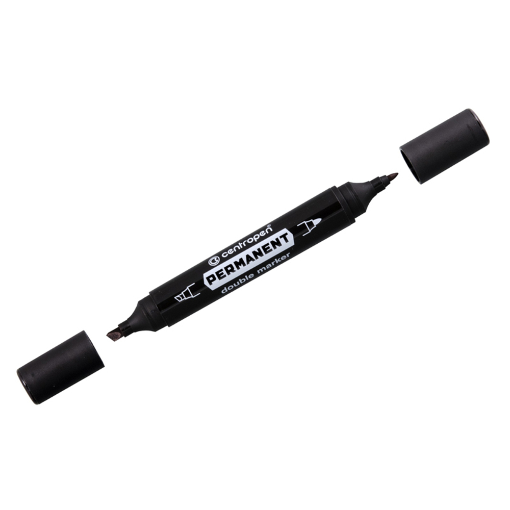 Маркер перманентный двухсторонний Centropen "1666" черный, пулевидный/ скошенный, 1мм/1-4мм