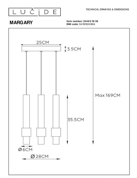 Подвесная светодиодная люстра Lucide Margary 24402/15/30